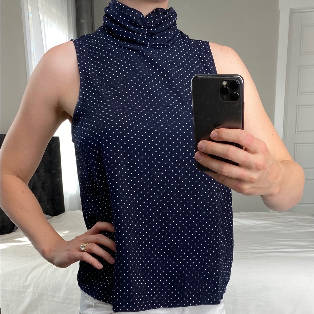 Blue with white polka dot top